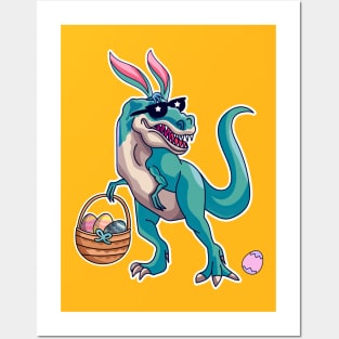 T Rex Easter Bunny With Eggs Basket Funny Dinosaur Boys Kids Posters and Art